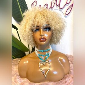 Short Afro Curly Blonde 613 Human Hair Wig